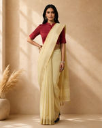 Lemon Yellow Cotton Blend Woven Saree with Border