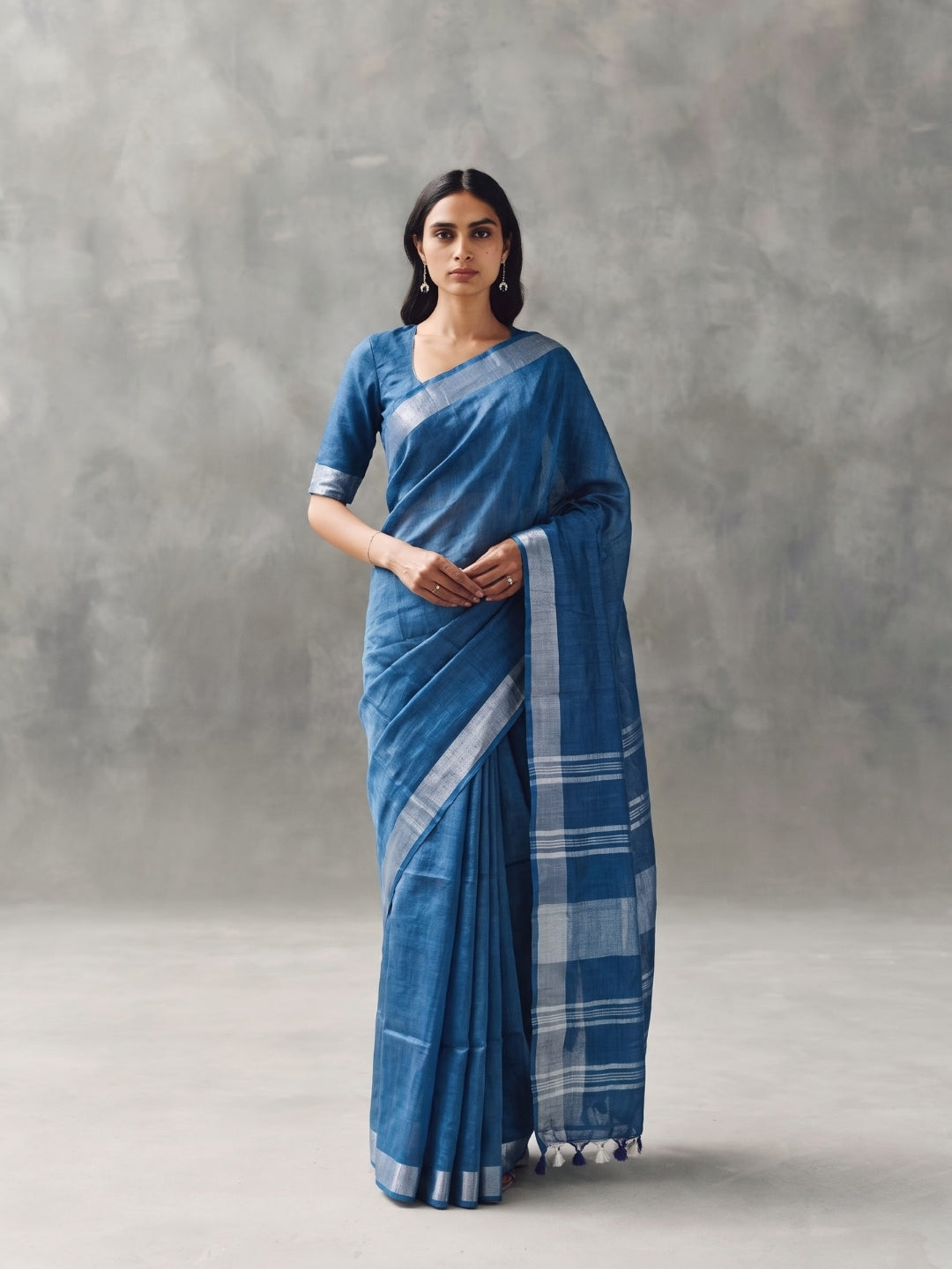 Pink Handloom Cotton Slub Saree with Silver Zari Border