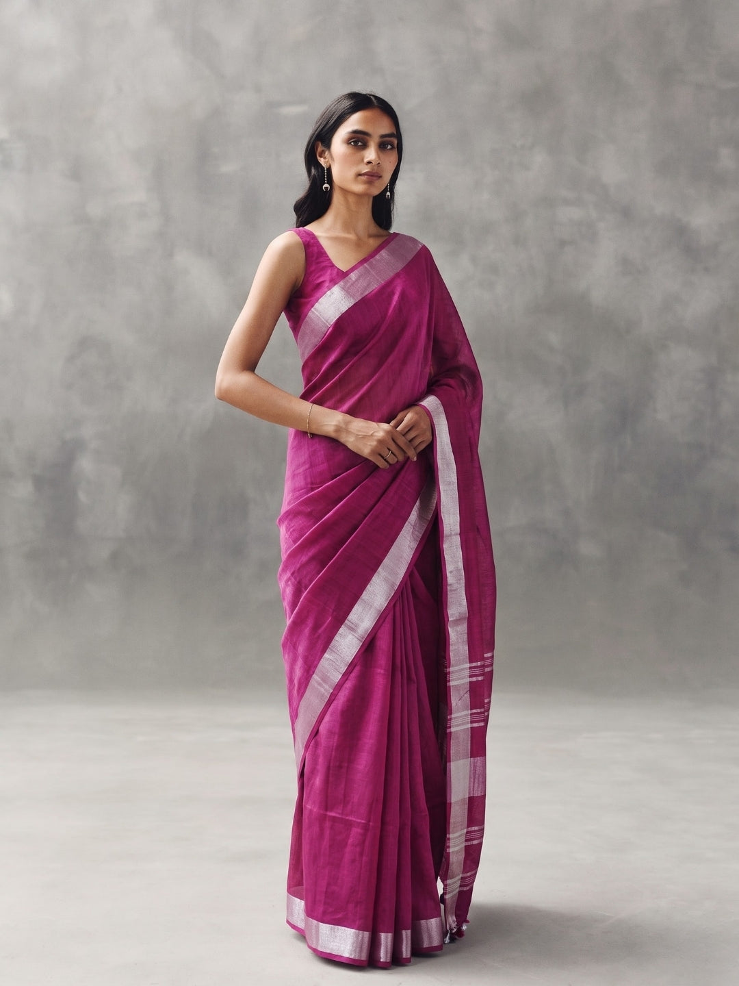 Blue Handloom Cotton Slub Saree with Silver Zari Border