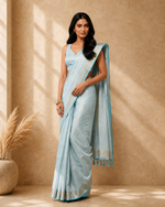 Light Blue Cotton Blend Woven Saree with Zari Border