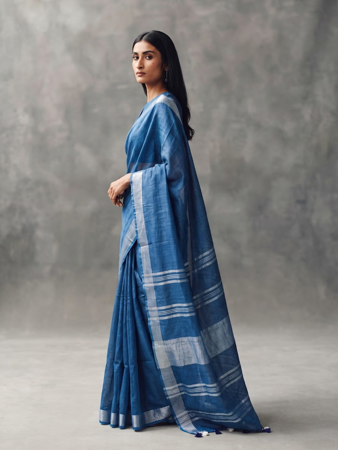 Sea Green Handloom Cotton Slub Saree with Silver Zari Border