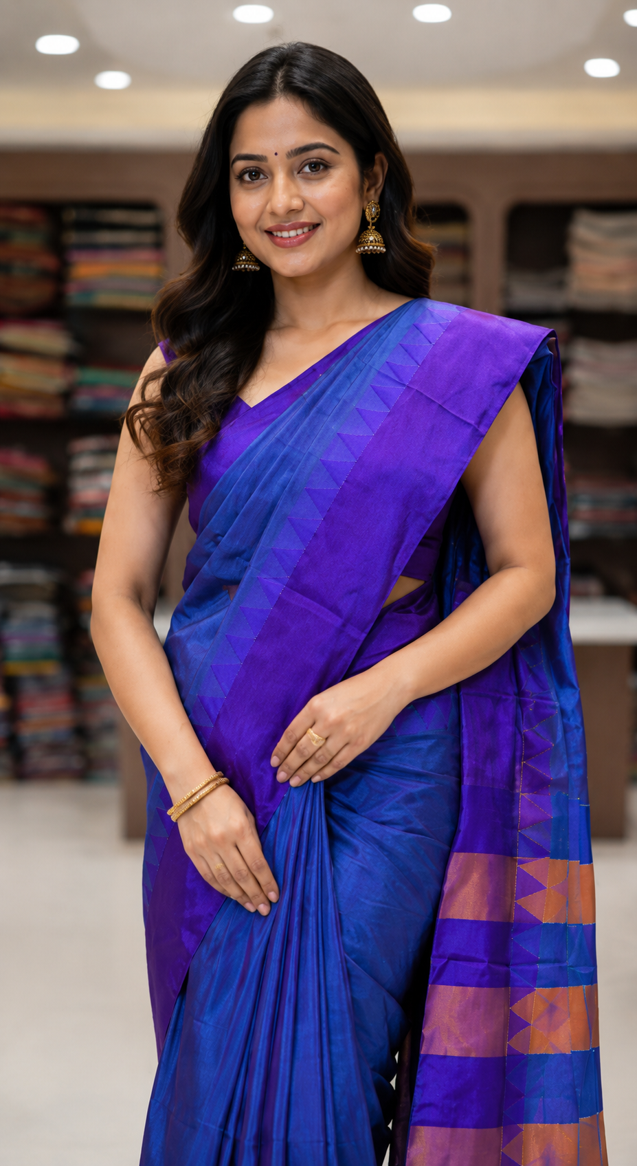 Brown Cotton Ilkal Saree with Contrast Temple Border