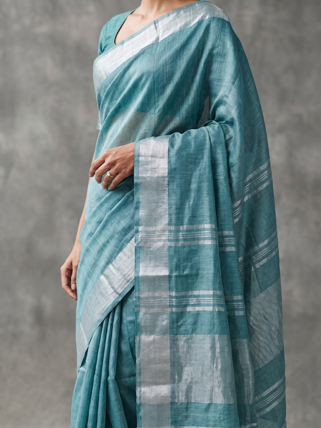 Pink Handloom Cotton Slub Saree with Silver Zari Border