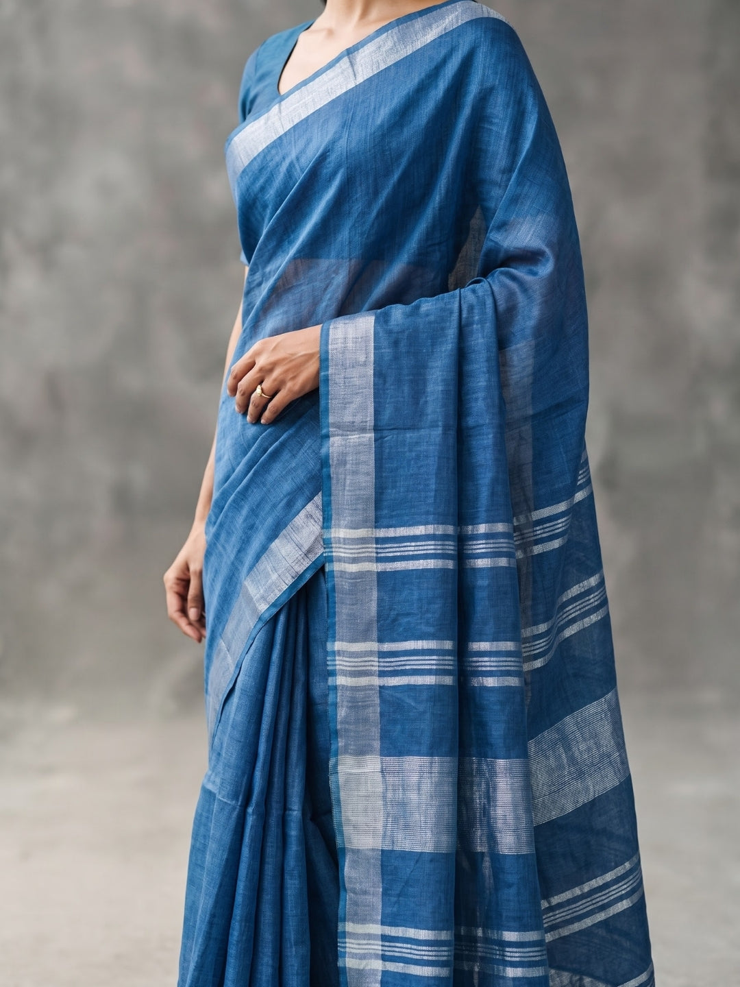 Pink Handloom Cotton Slub Saree with Silver Zari Border