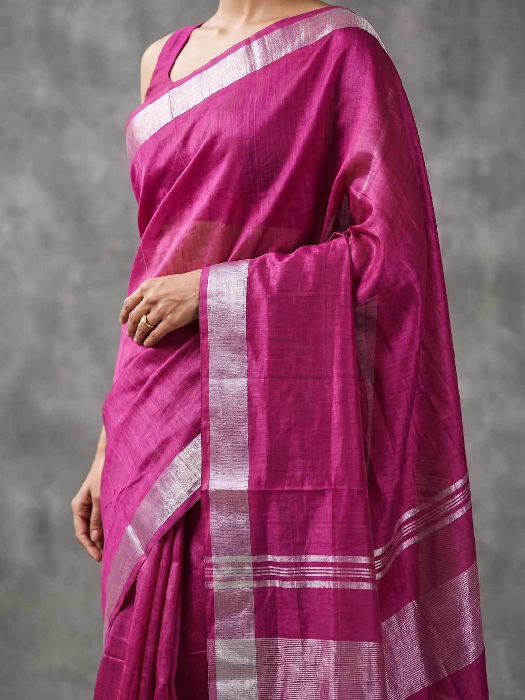 Blue Handloom Cotton Slub Saree with Silver Zari Border