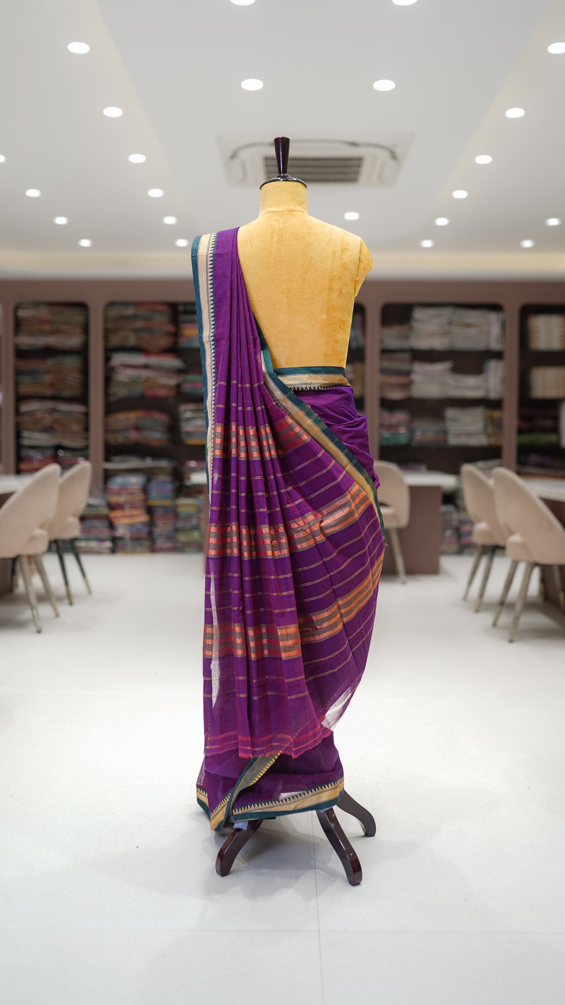 Orange Mercerized Cotton Saree with Temple Border