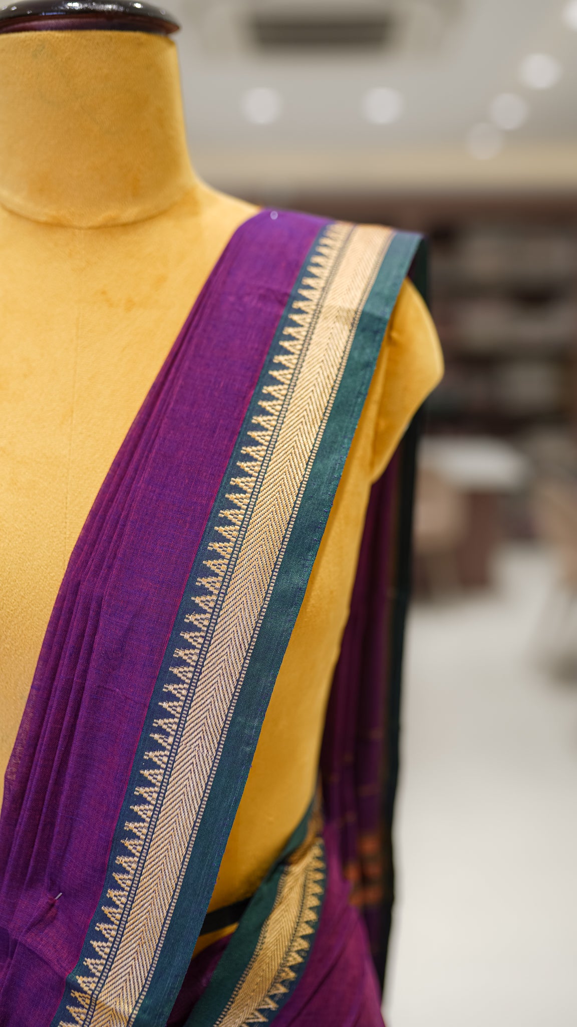 Orange Mercerized Cotton Saree with Temple Border