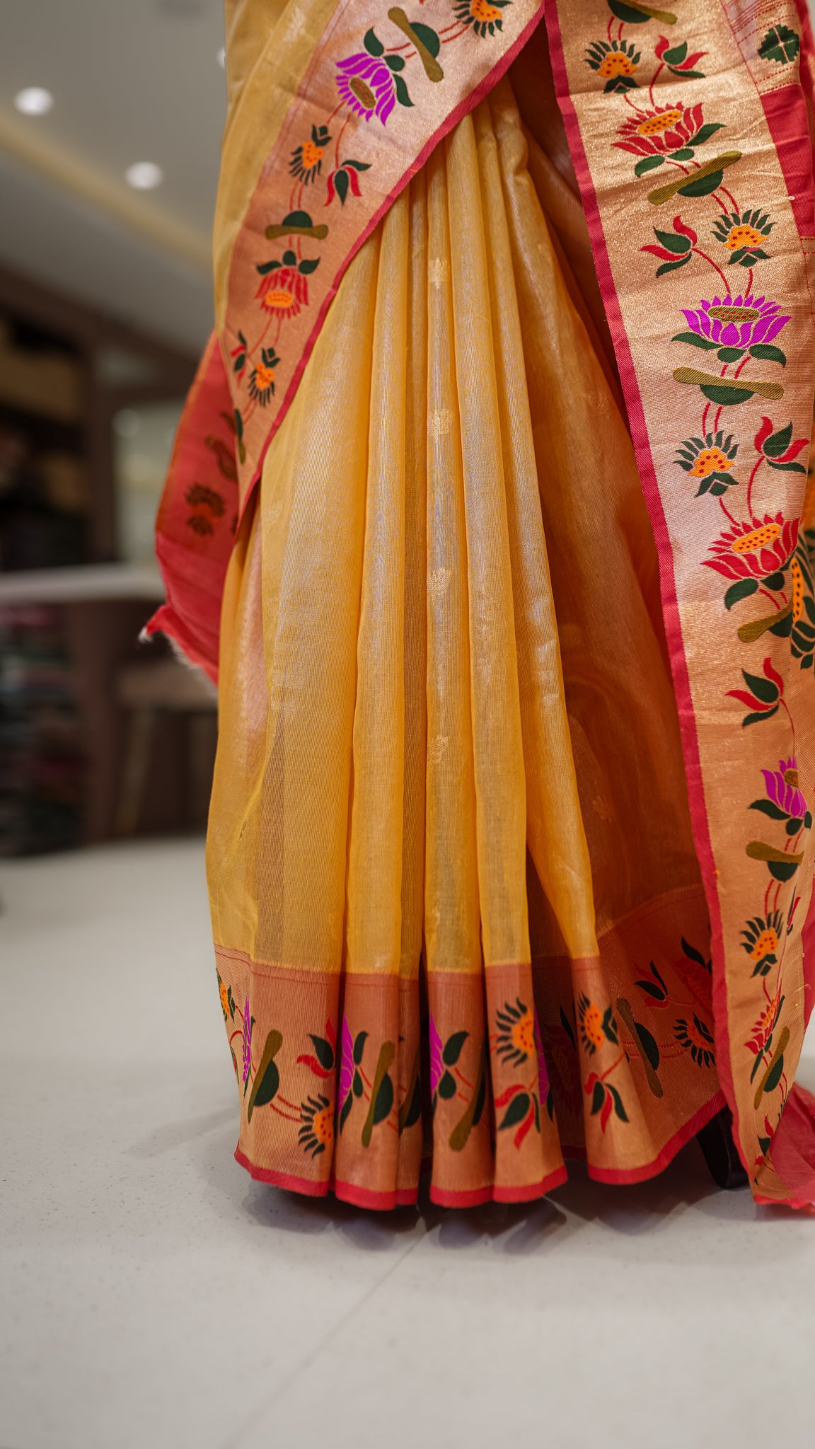 Lilac Tissue Paithani Saree with Floral Motif Border