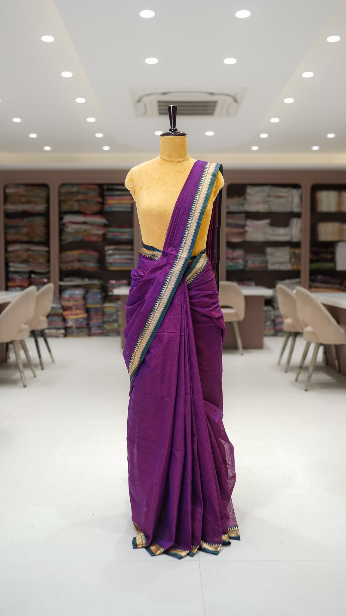 Orange Mercerized Cotton Saree with Temple Border