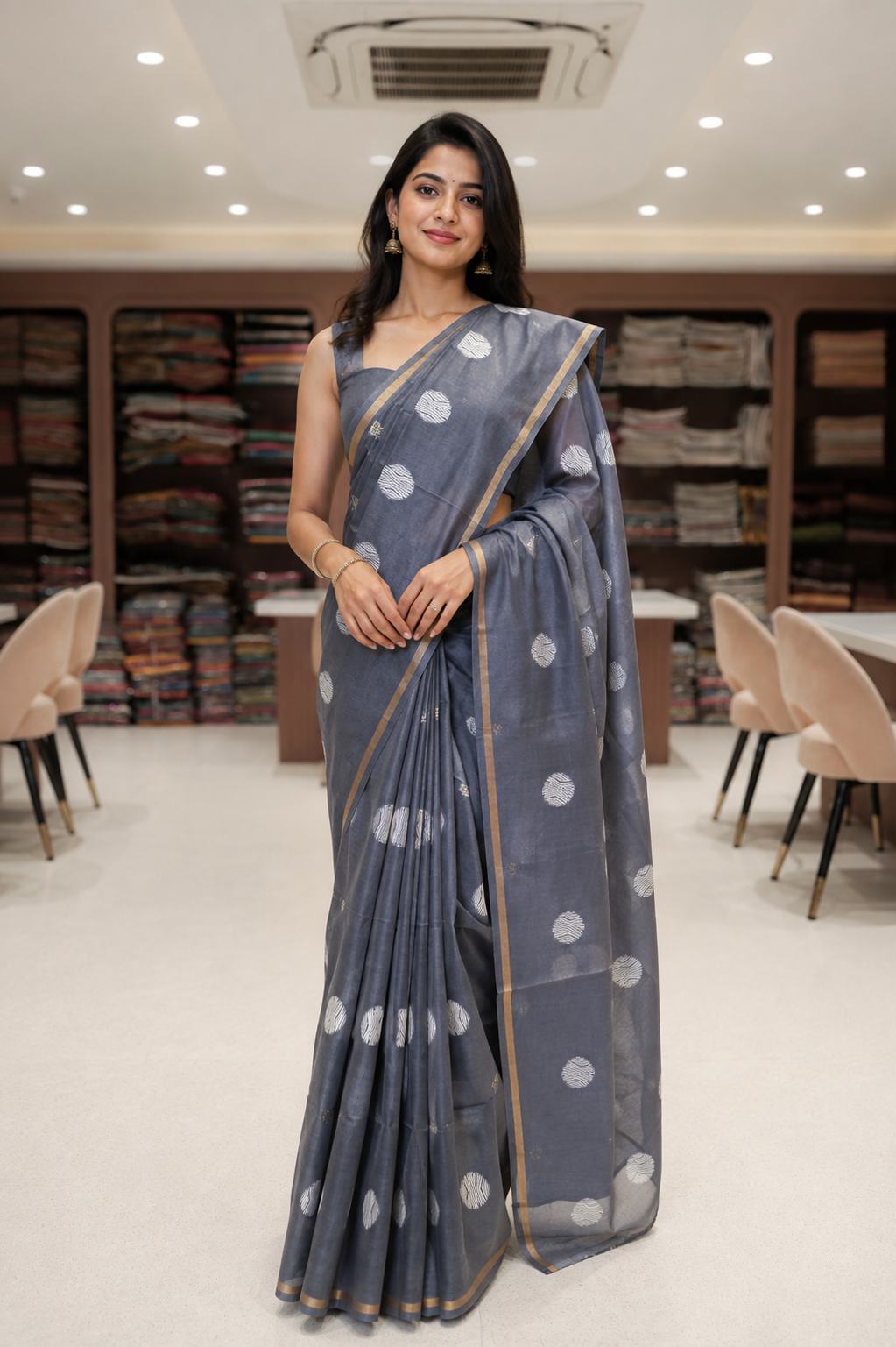 Green Circular Threadwork Design Handloom Saree