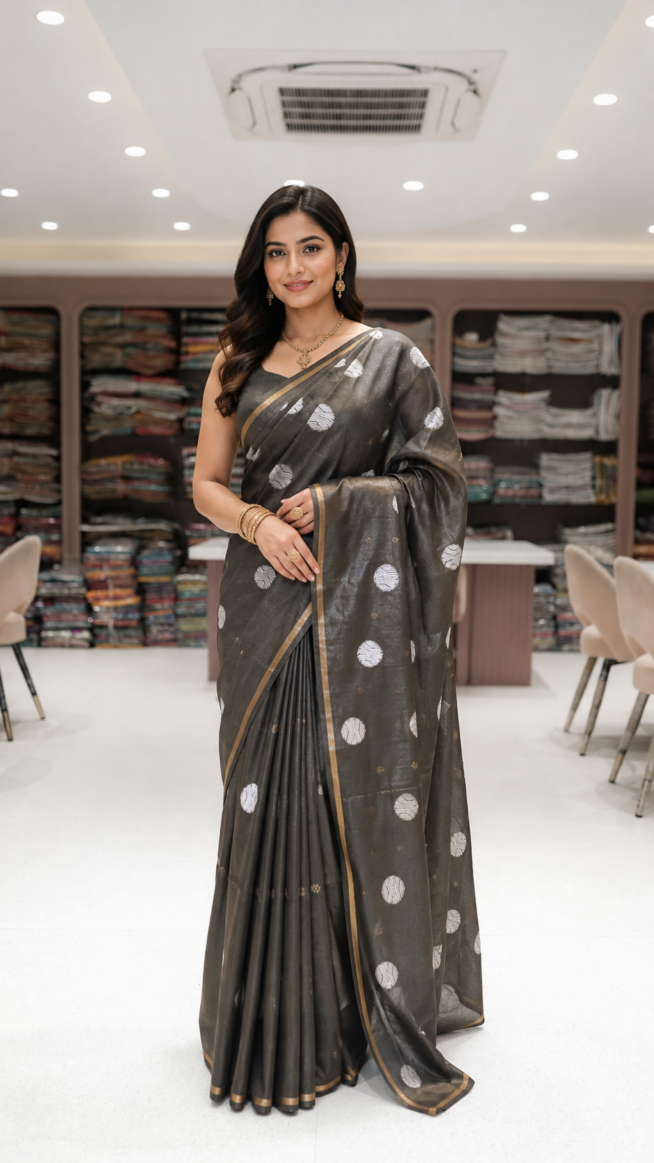 Green Circular Threadwork Design Handloom Saree
