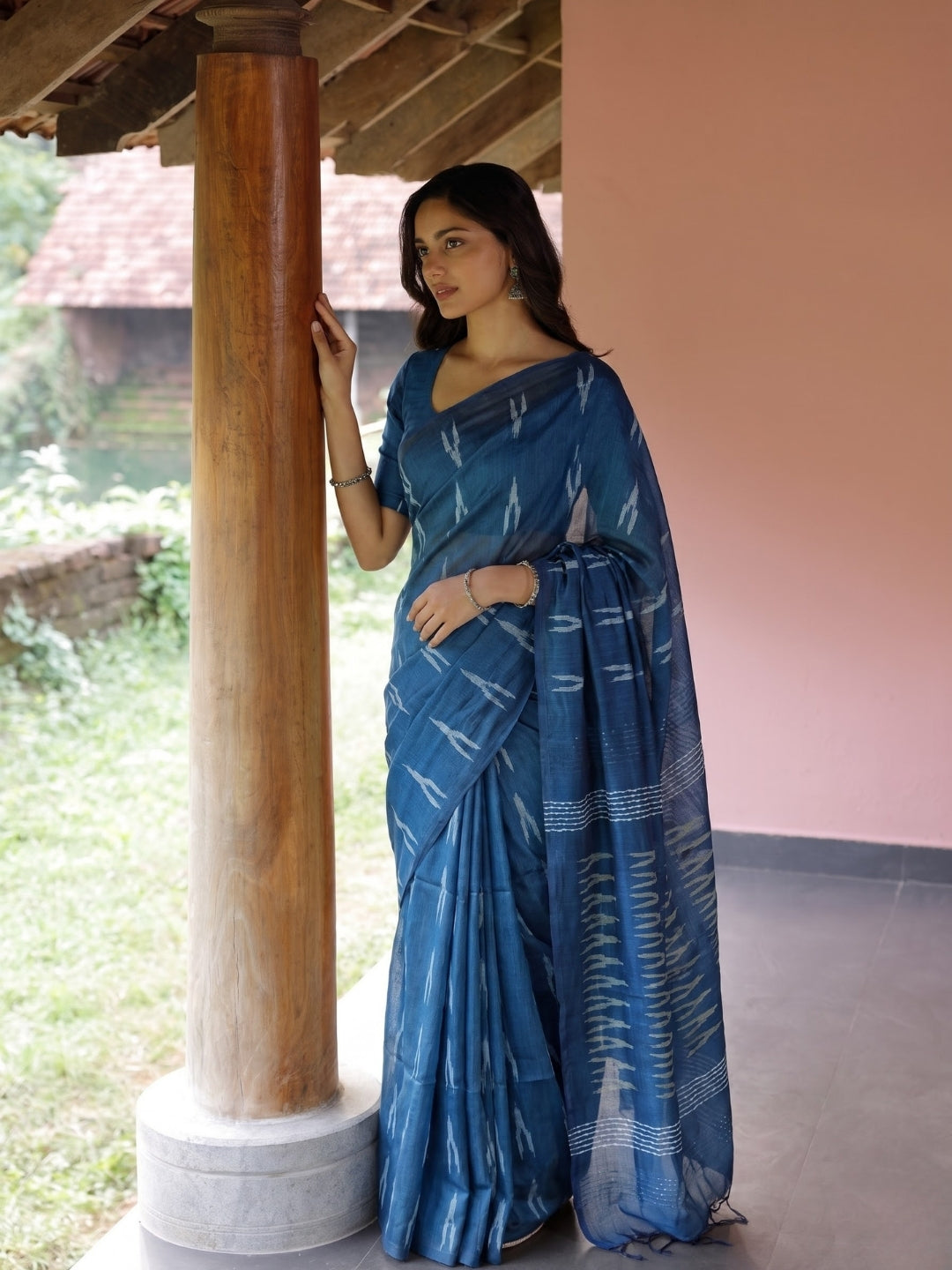 Blue Ikat Woven Design Handloom Saree