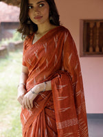 Rust Orange Ikat Woven Design Handloom Saree