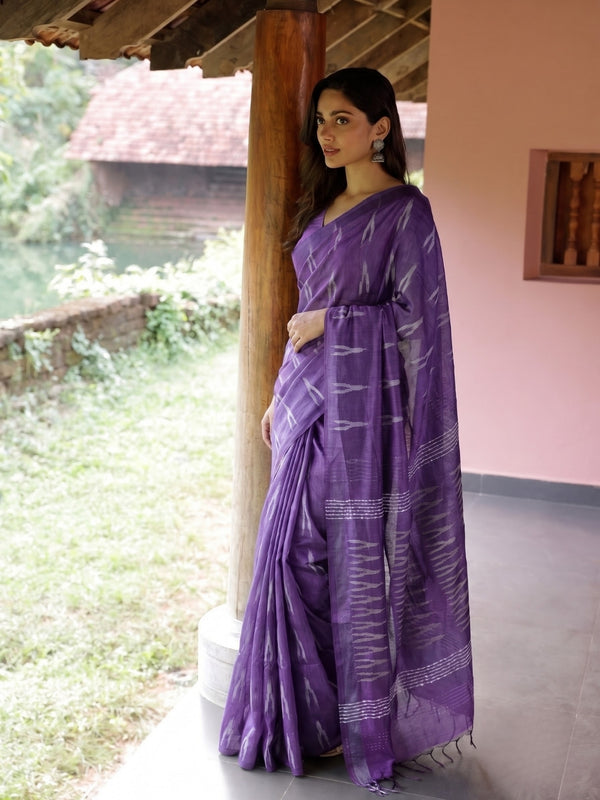 Purple Ikat Woven Design Handloom Saree