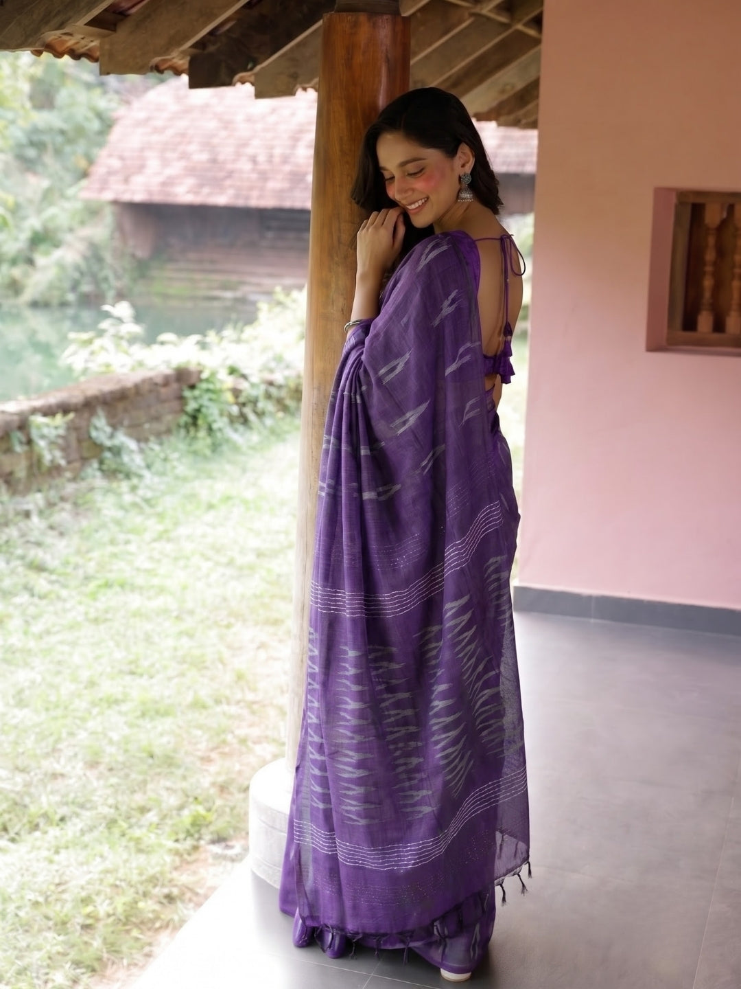 Purple Ikat Woven Design Handloom Saree