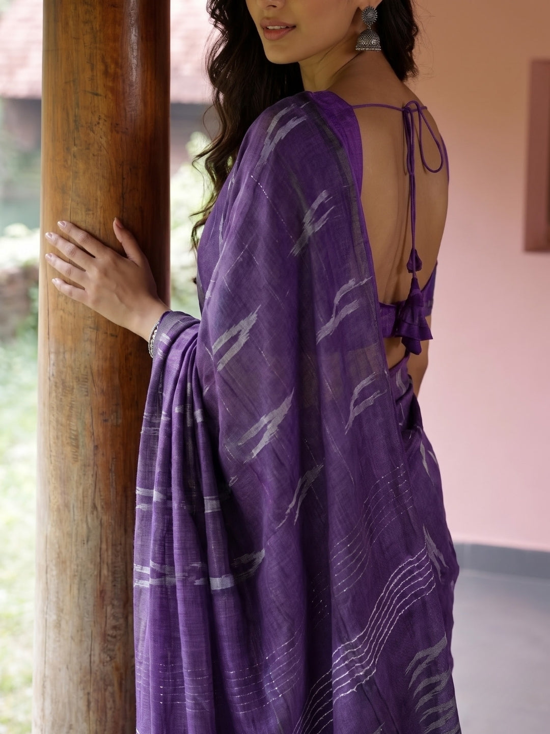 Purple Ikat Woven Design Handloom Saree