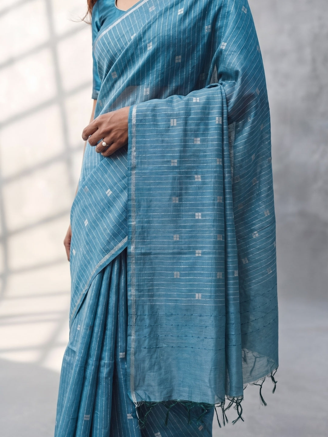 Light Blue Threadwork Design Handloom Saree