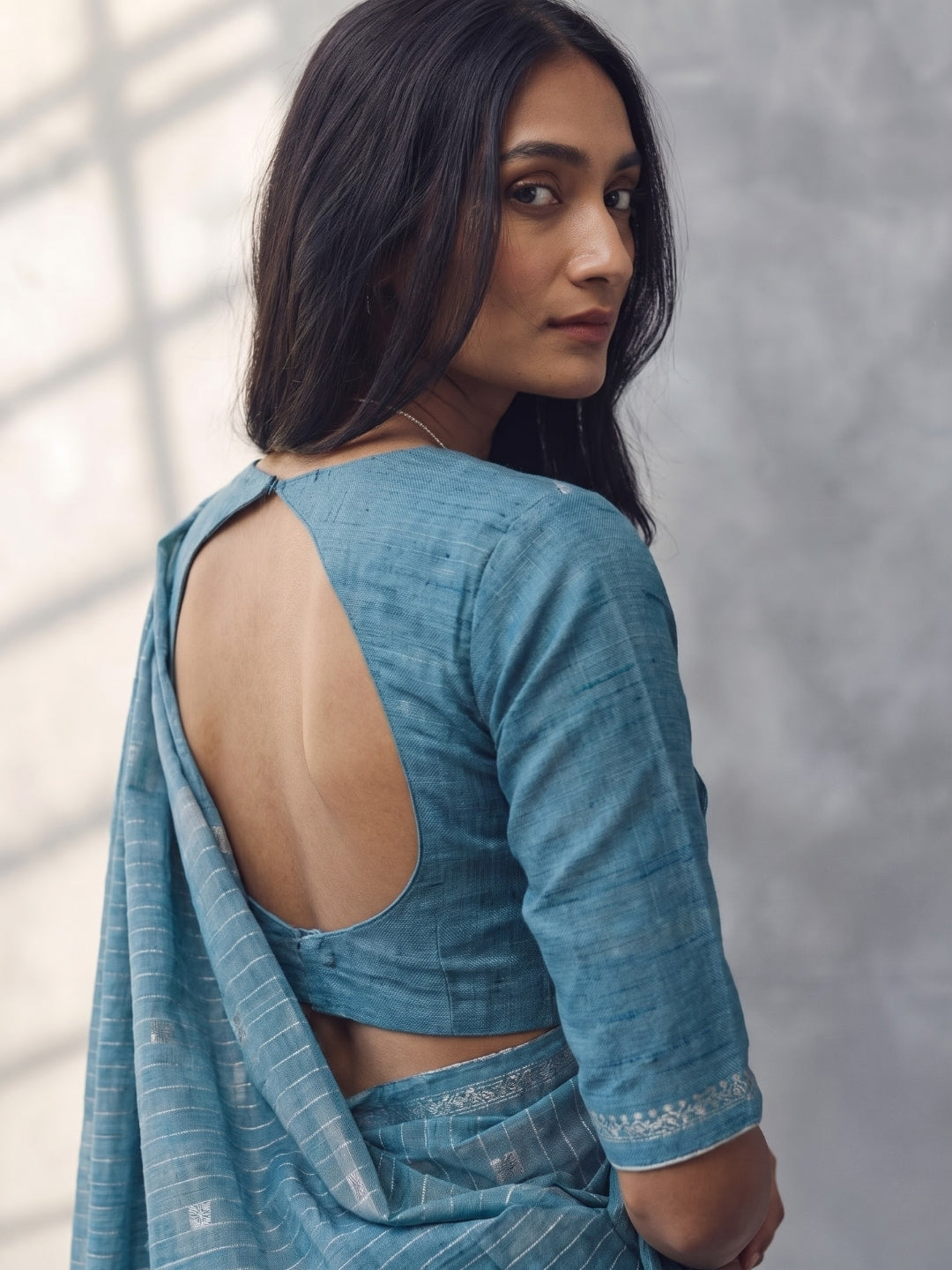 Light Blue Threadwork Design Handloom Saree