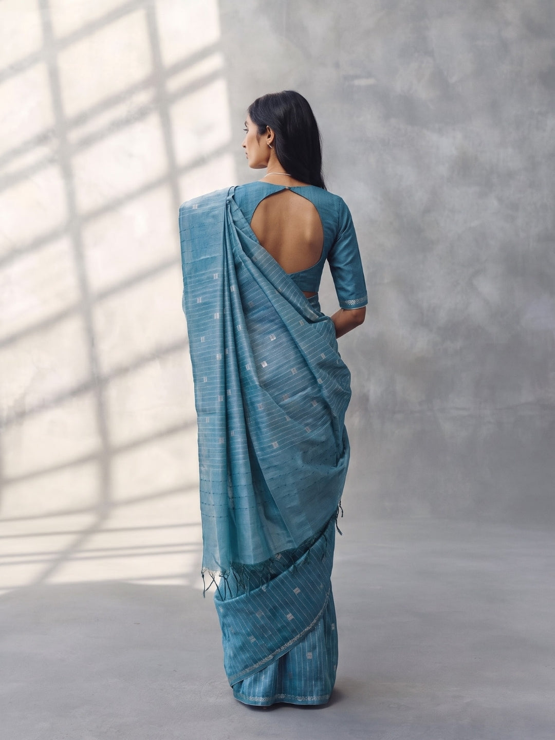 Light Blue Threadwork Design Handloom Saree