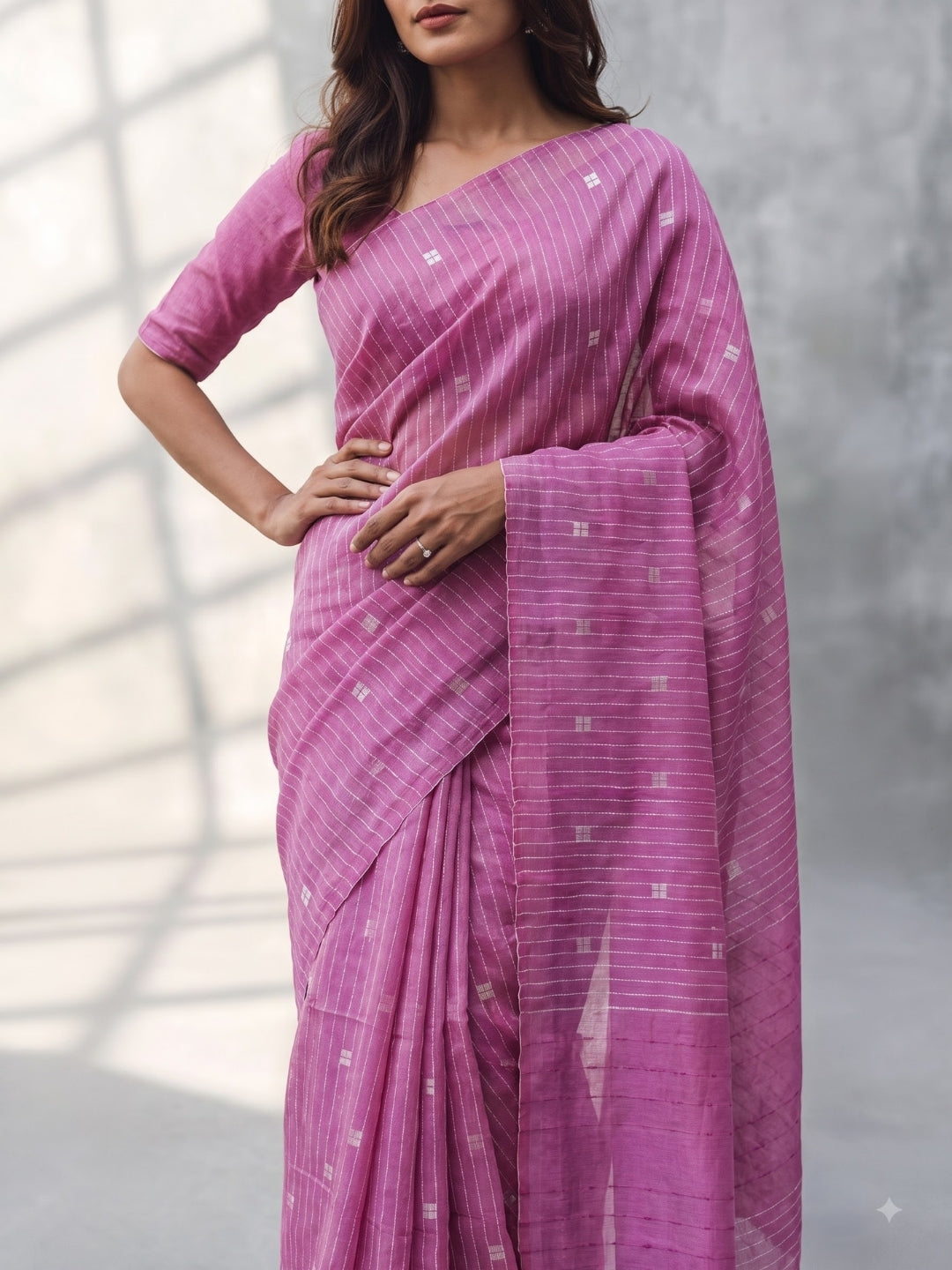 Pink Threadwork Design Handloom Saree