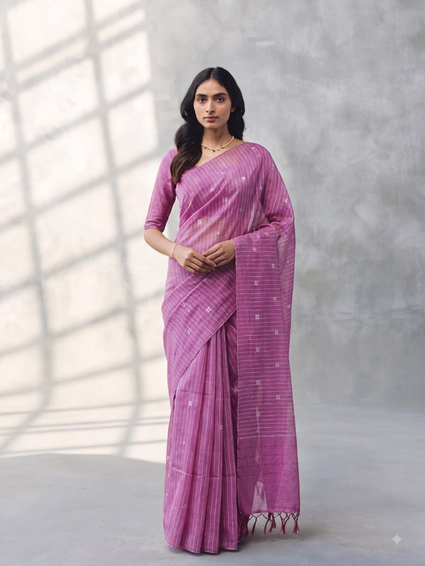 Pink Threadwork Design Handloom Saree