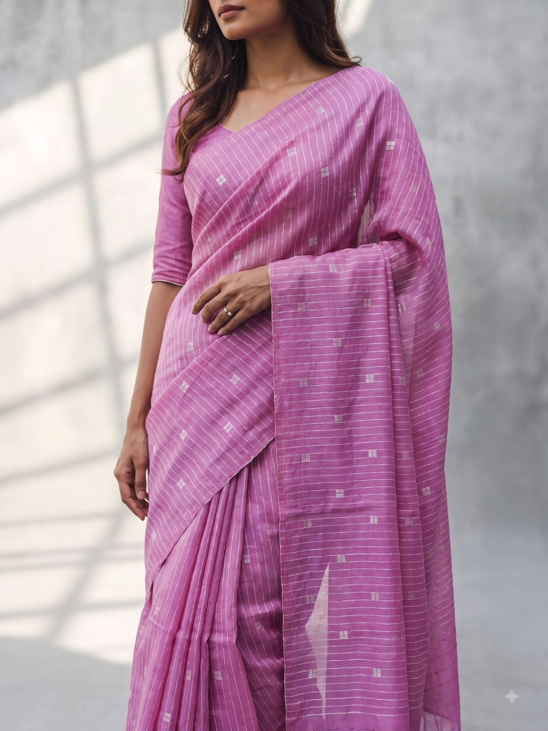 Pink Threadwork Design Handloom Saree
