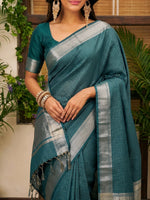 Turquoise Blue Maheshwari Check Saree with Zari Border