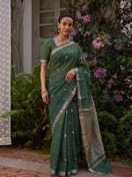 Green Maheshwari Lotus Butta Saree with Zari Border