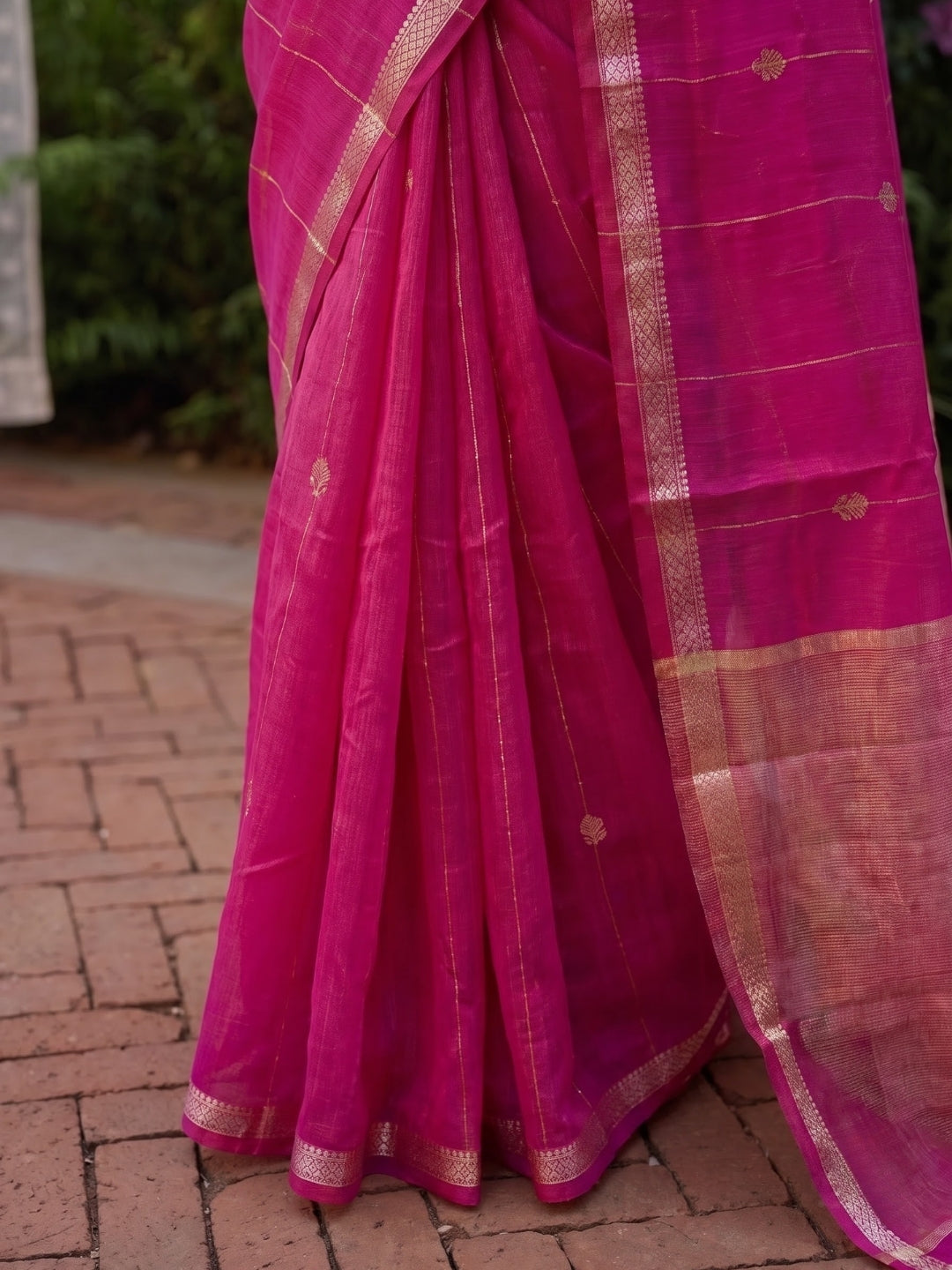 Pink Maheshwari Lotus Butta Saree with Zari Border