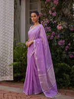Lilac Maheshwari Lotus Butta Saree with Zari Border