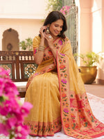 Yellow Tissue Paithani Saree with Floral Motif Border