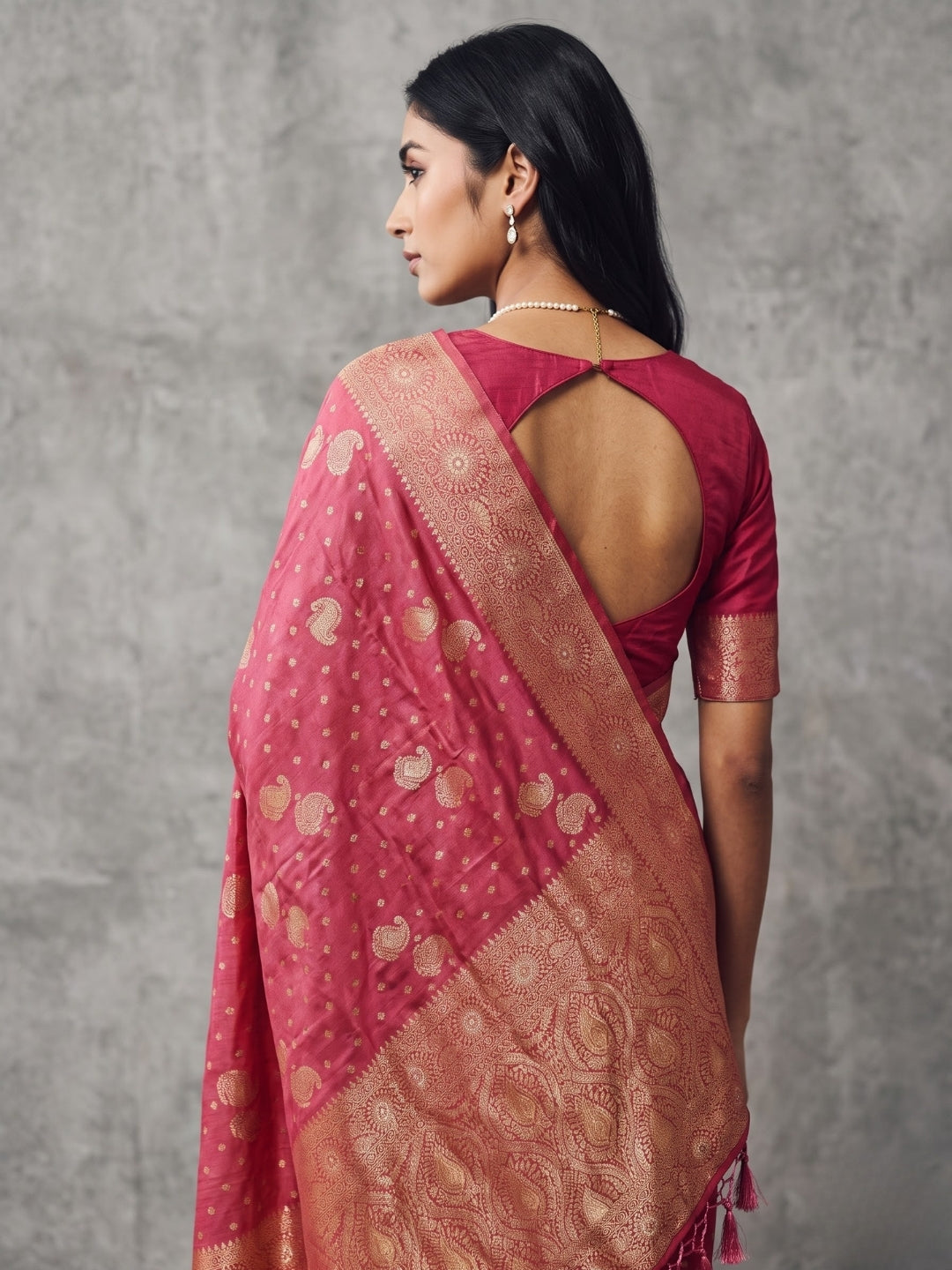 Peach Dola Silk Saree with Gold Zari Weaving