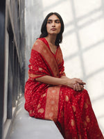 Red Dola Silk Saree with Gold Zari Weaving