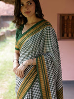 Green Tom Tom Check Ilkal Saree with Zari Border