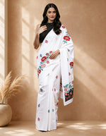 Cream Colored Cotton Blend Woven Deisgn Saree with Embroidered