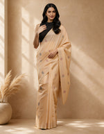 Peach Cotton Blend Floral Woven Design Saree with Woven Design