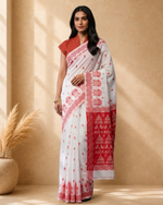 White Pure Cotton Ethnic Woven Design Saree with Woven Design