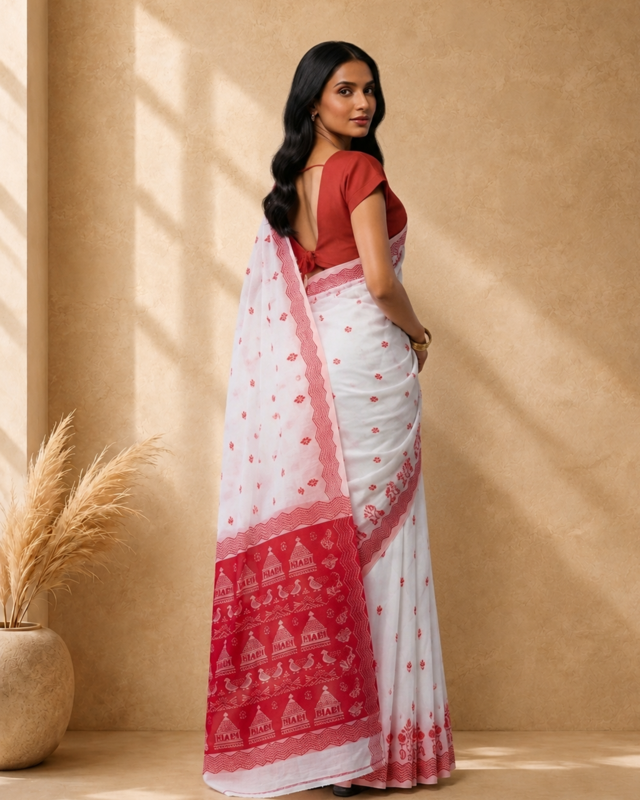 White Pure Cotton Ethnic Woven Design Saree with Woven Design