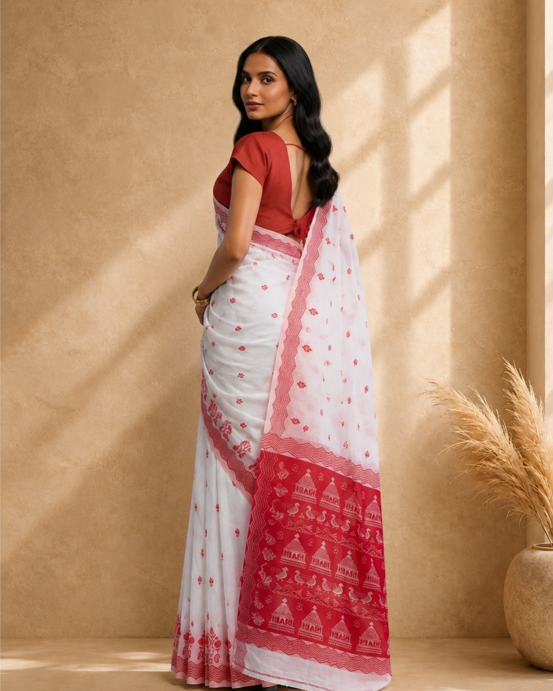 White Pure Cotton Ethnic Woven Design Saree with Woven Design