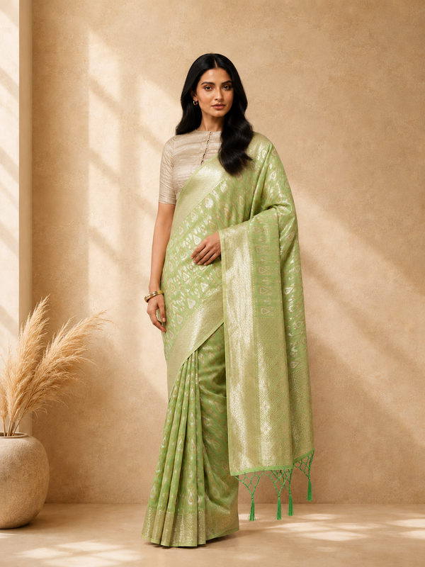 Green Pure Cotton Geometric Woven Design Saree with Woven Design