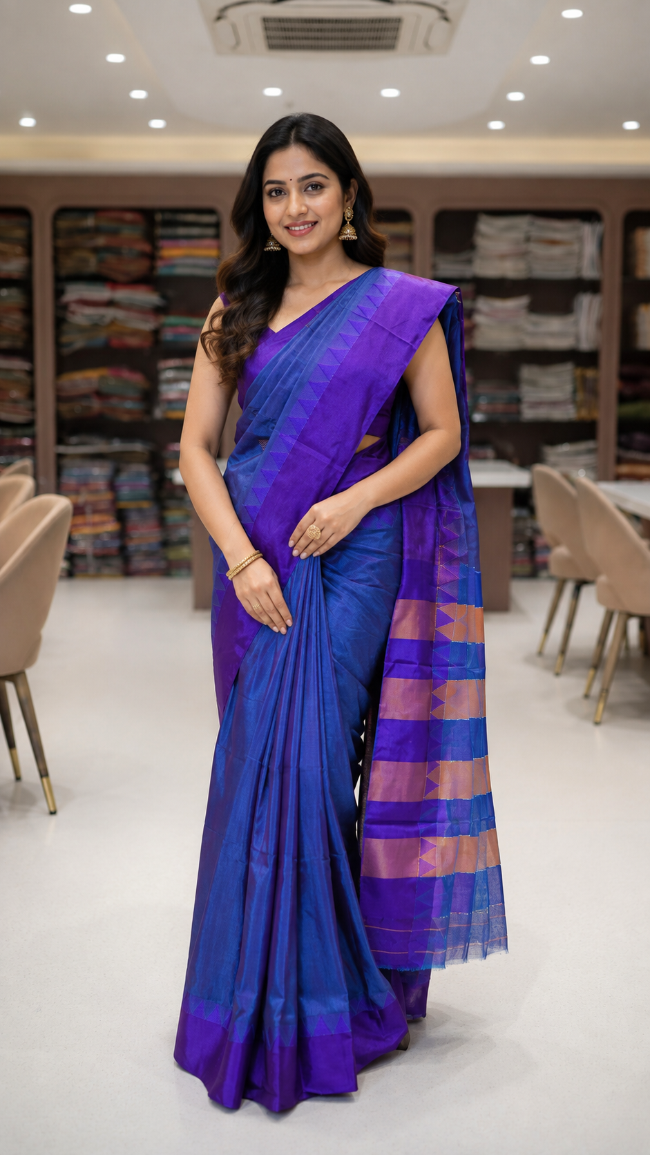 Brown Cotton Ilkal Saree with Contrast Temple Border