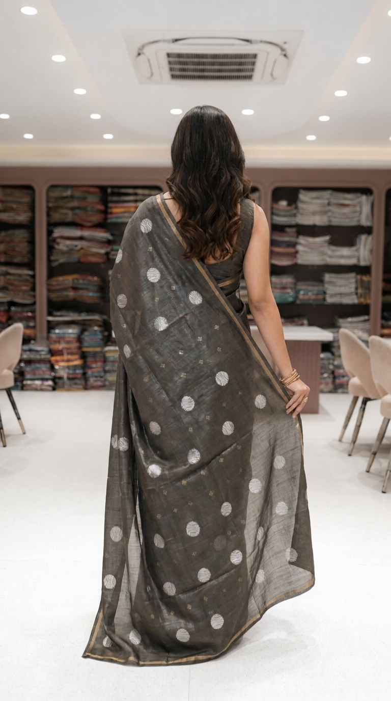 Green Circular Threadwork Design Handloom Saree