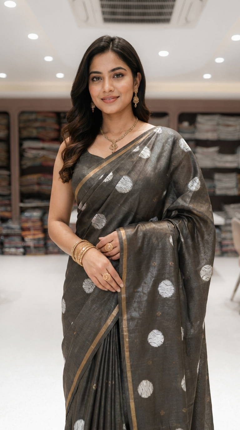 Green Circular Threadwork Design Handloom Saree