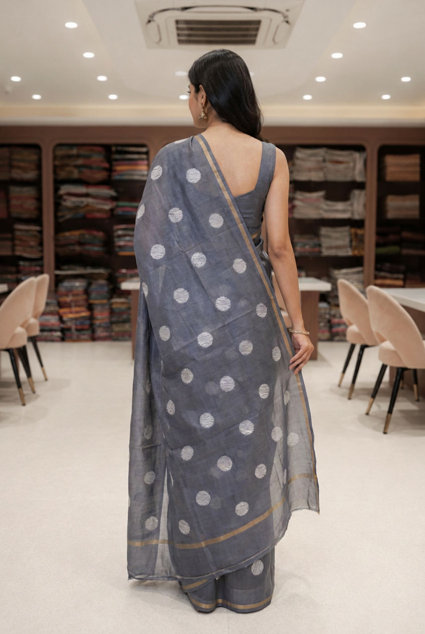 Green Circular Threadwork Design Handloom Saree