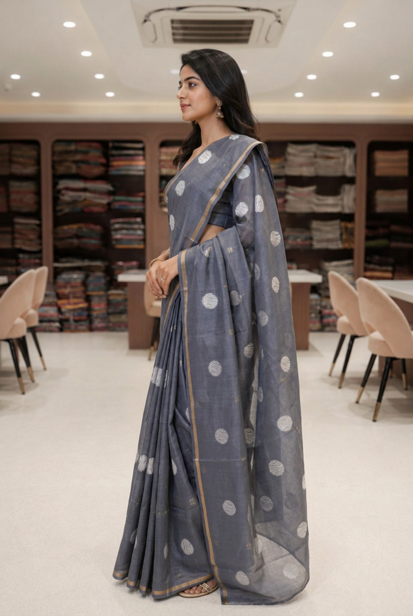Green Circular Threadwork Design Handloom Saree