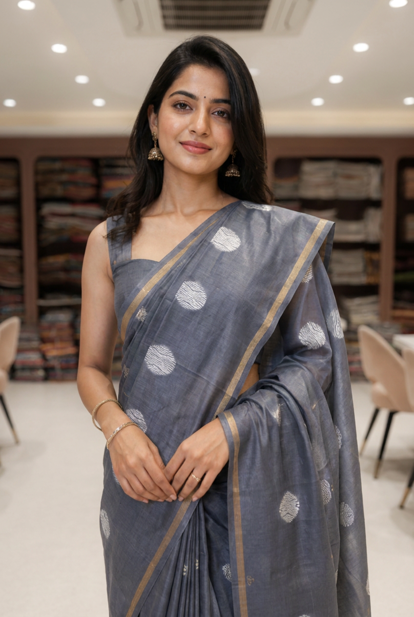 Green Circular Threadwork Design Handloom Saree