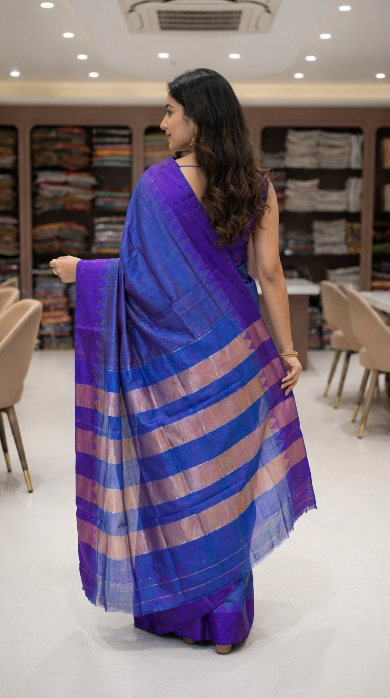 Brown Cotton Ilkal Saree with Contrast Temple Border