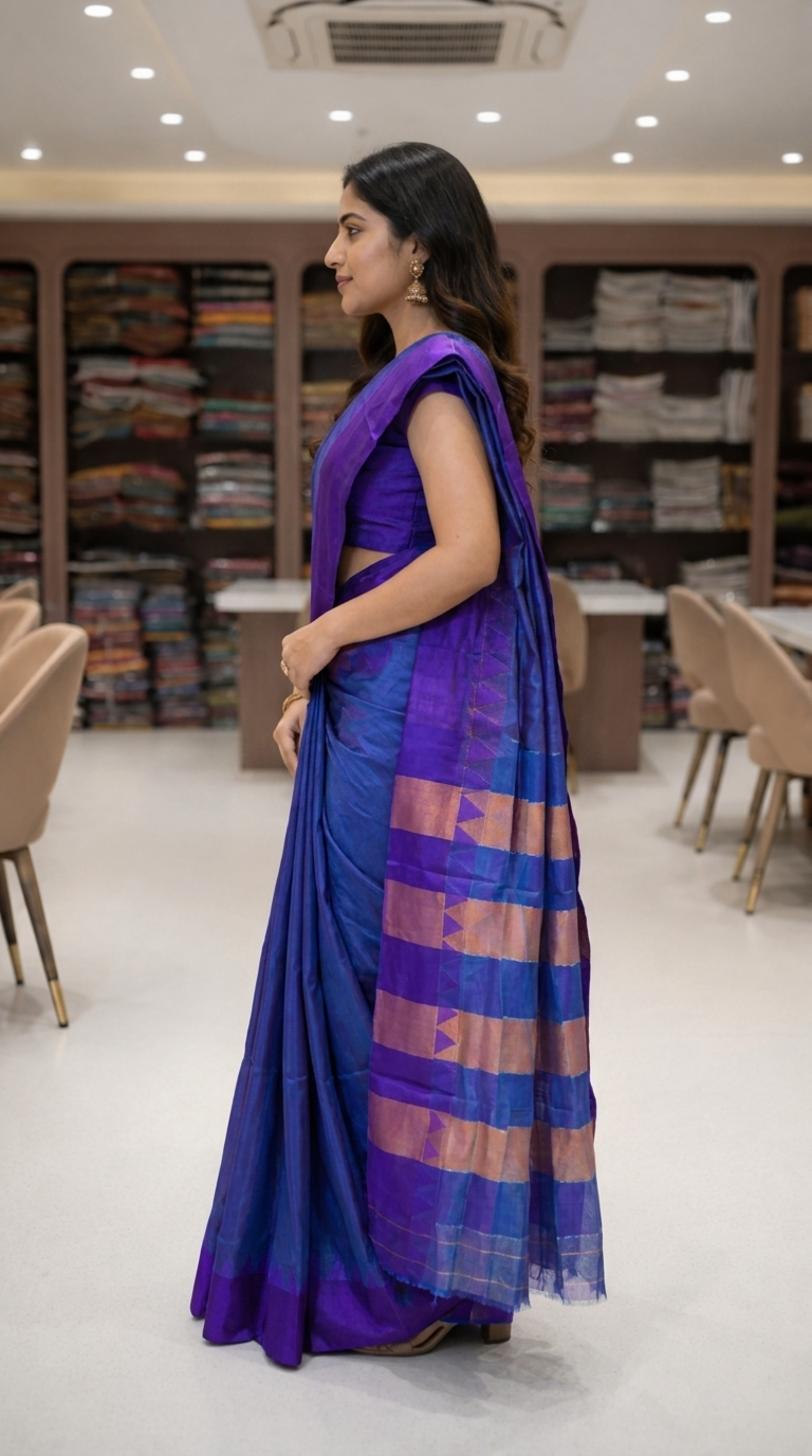 Brown Cotton Ilkal Saree with Contrast Temple Border