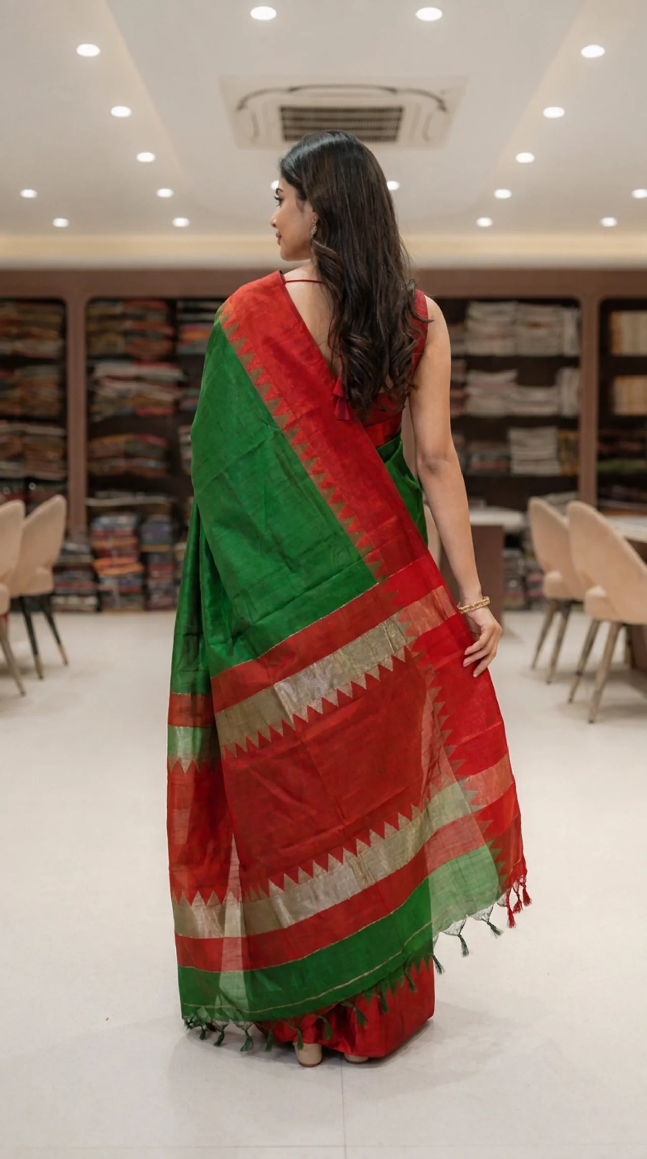 Brown Cotton Ilkal Saree with Contrast Temple Border